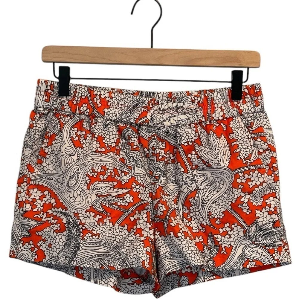 J. Crew Linen Blend Orange/White/Black Paisley Women's Shorts, 3” Inseam, Size 2